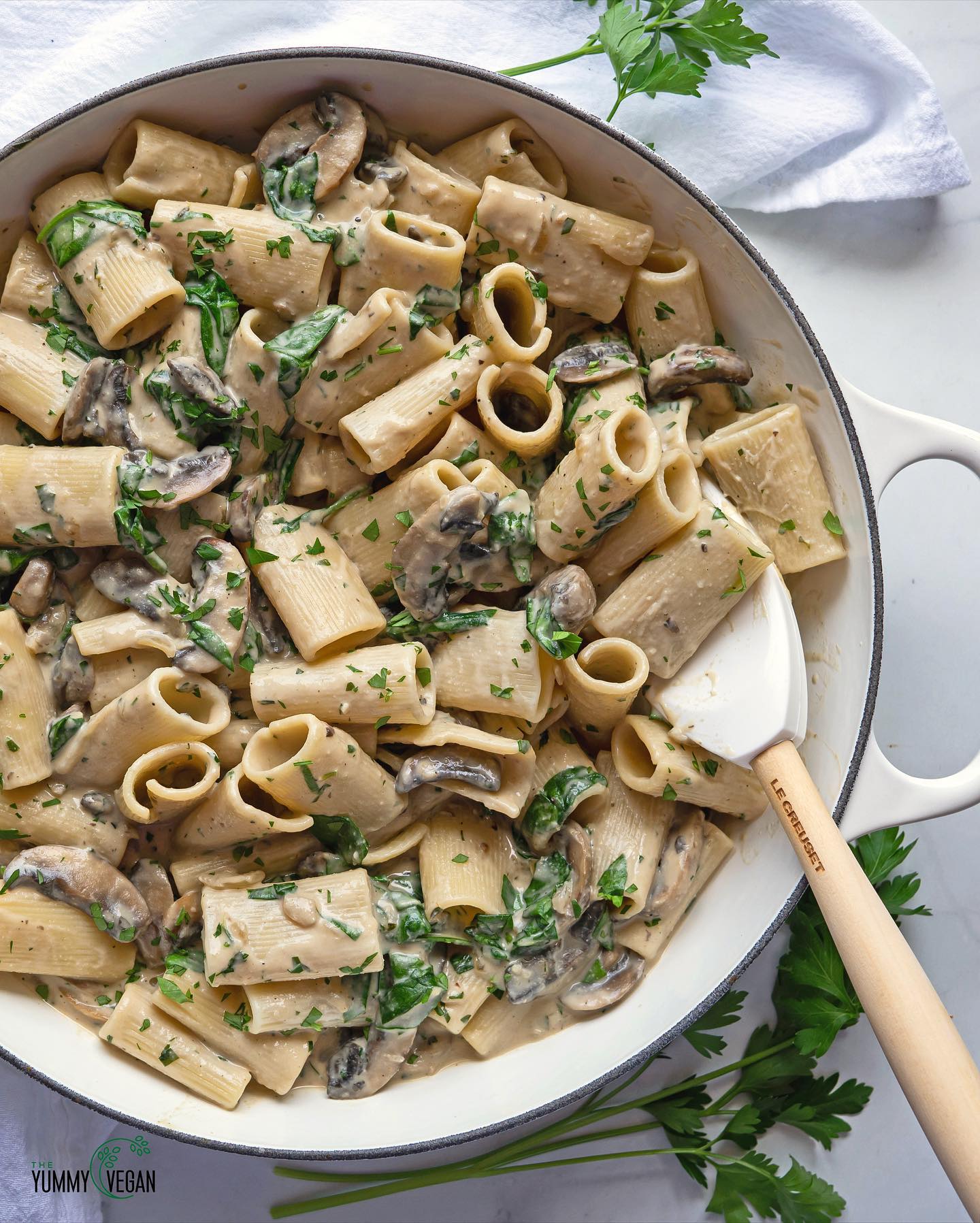Creamy Miso Mushroom & Spinach Pasta