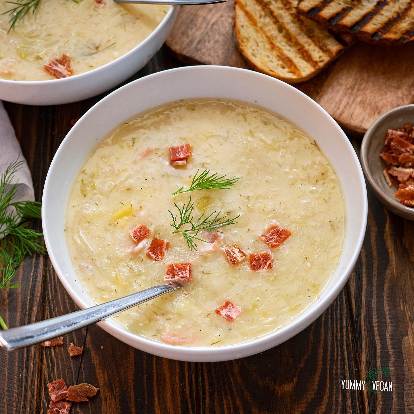Creamy Sauerkraut Soup with Vegan Bacon