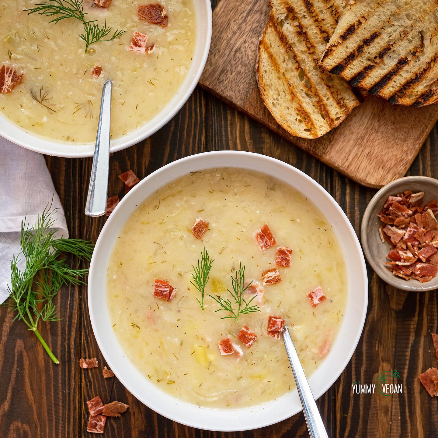Creamy Sauerkraut Soup with Vegan Bacon