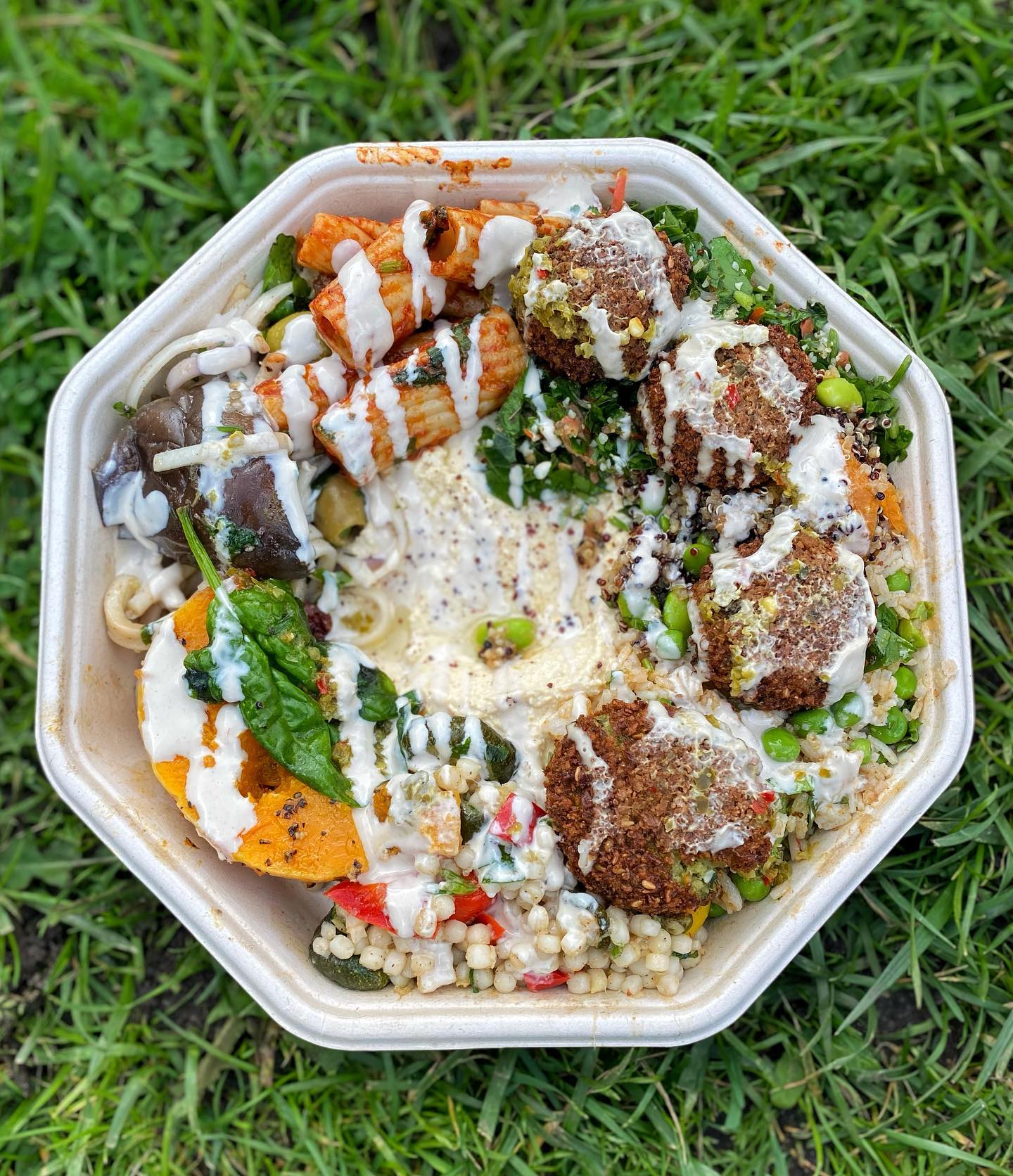 Falafel Bowl with Hummus and Fresh Salads
