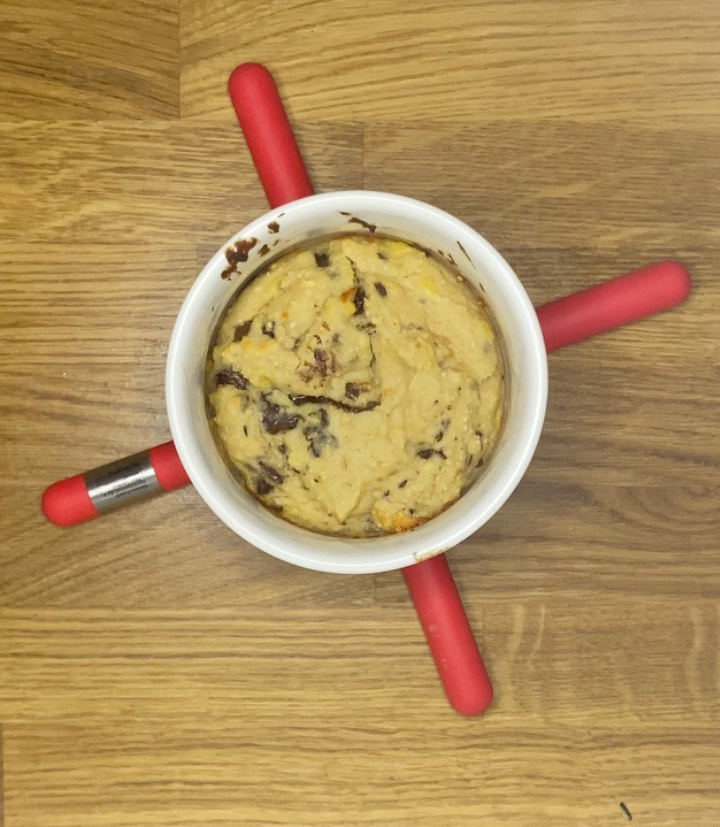 Banana Protein Cake with Hidden Peanut Butter Center