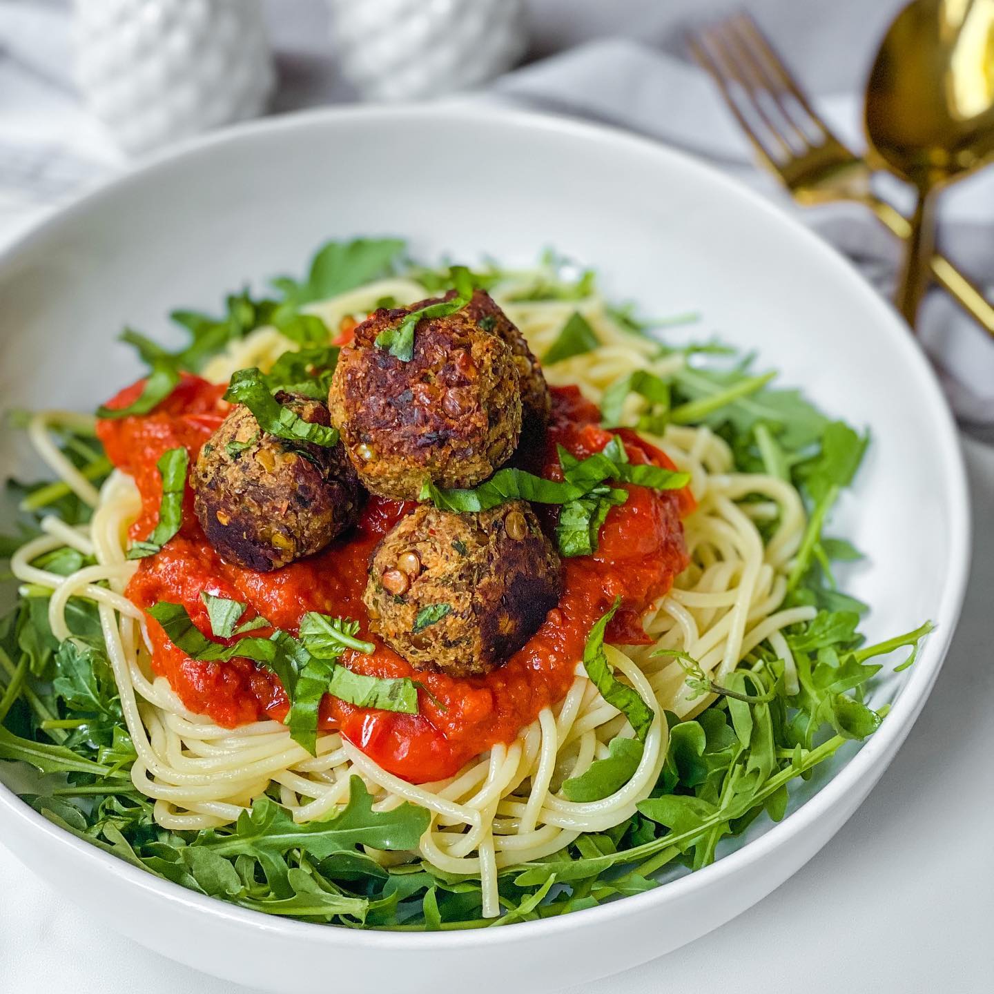 Spaghetti with Vegan Lentil Meatballs