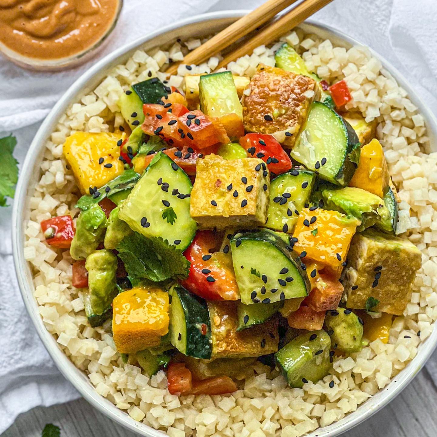 Crispy Cucumber Mango Tofu Bowls