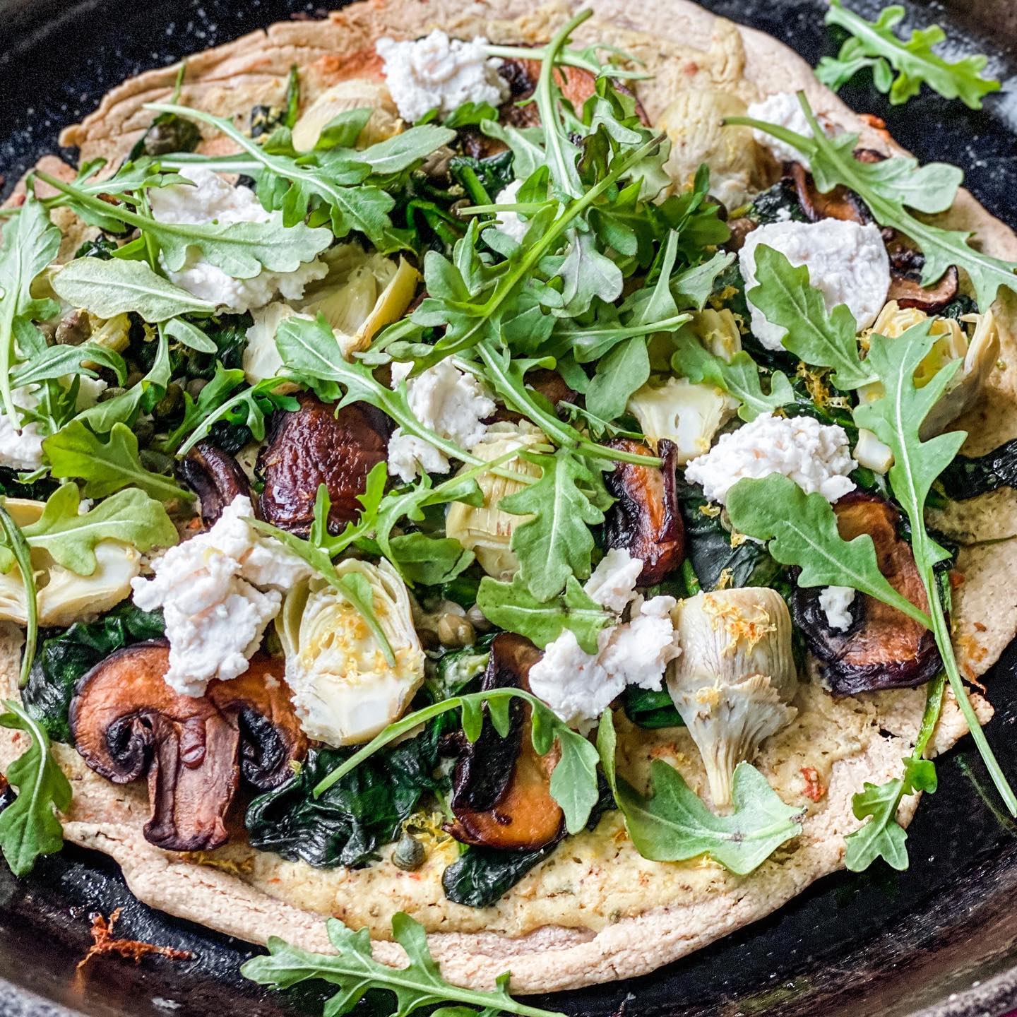 Vegan Spinach Artichoke Pizza with Two-Ingredient Crust