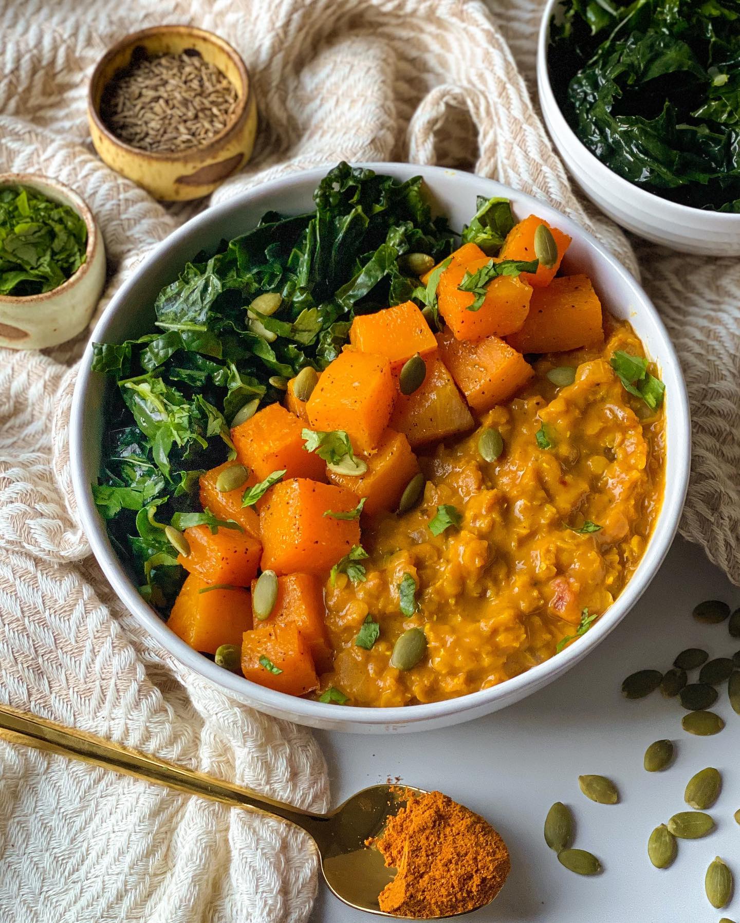 Creamy Lentil Curry with Roasted Butternut Squash