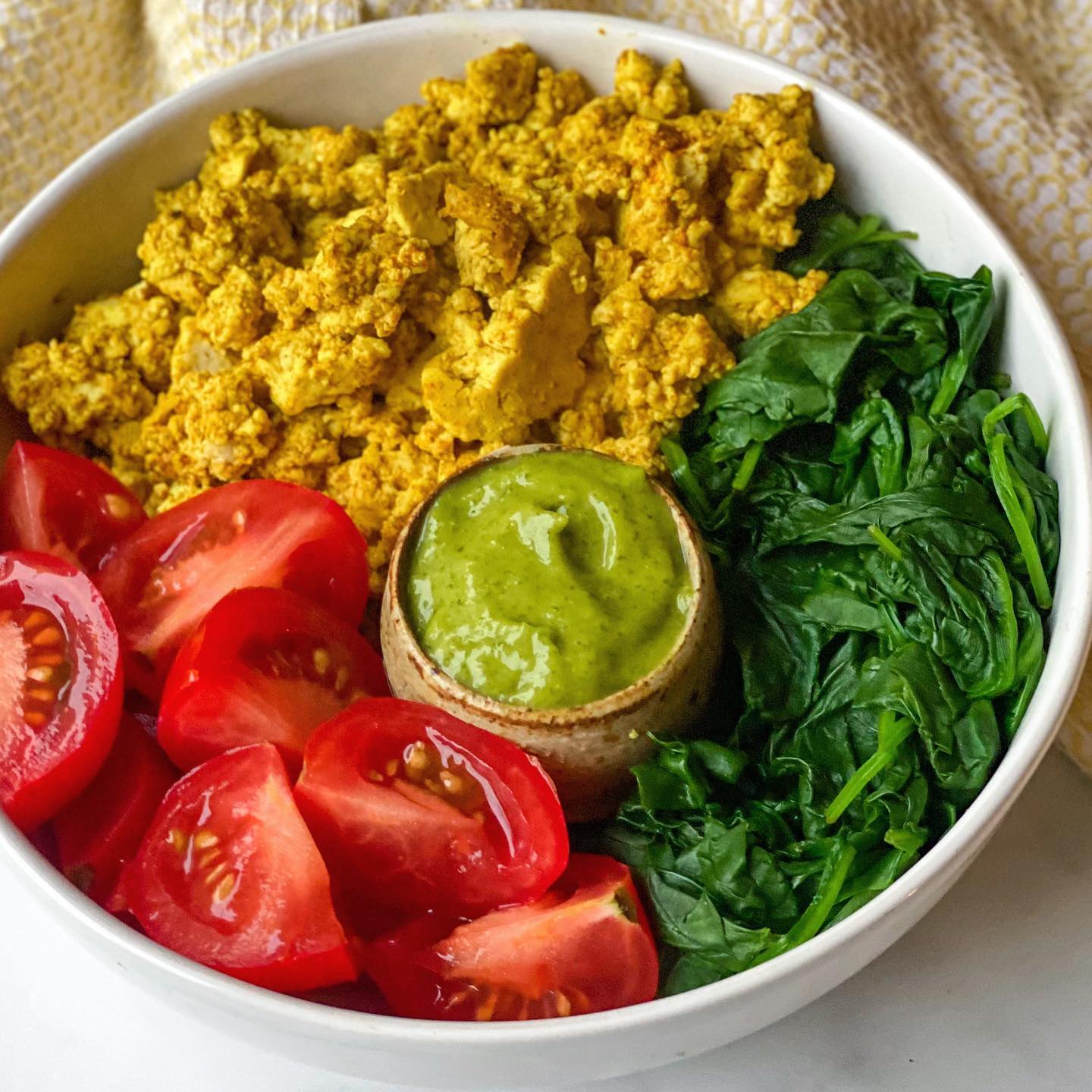 Curried Tofu Scramble with Cilantro Mint Chutney