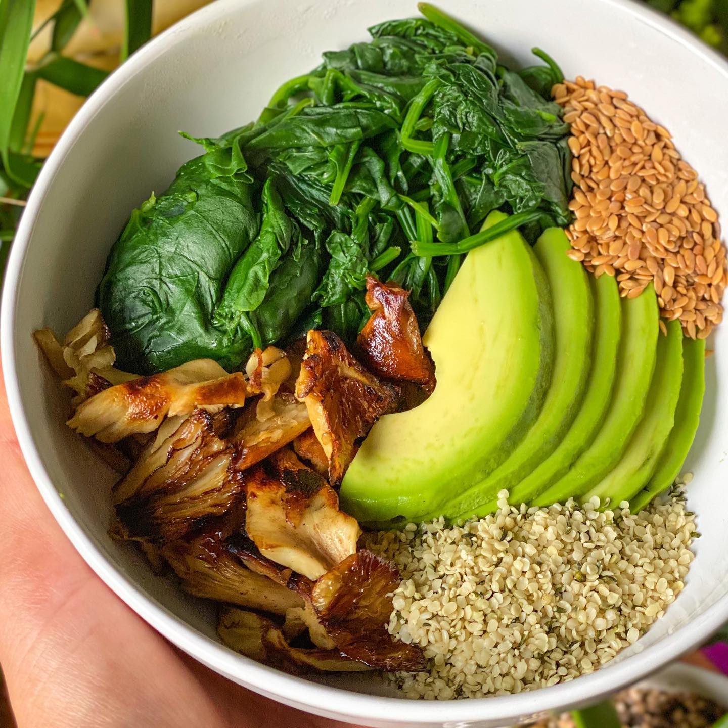 Mushroom and Greens Breakfast Bowl with Seeds
