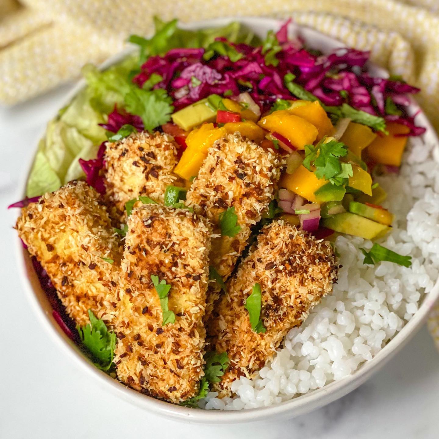 Sweet Chili Coconut Crusted Tofu Bowl