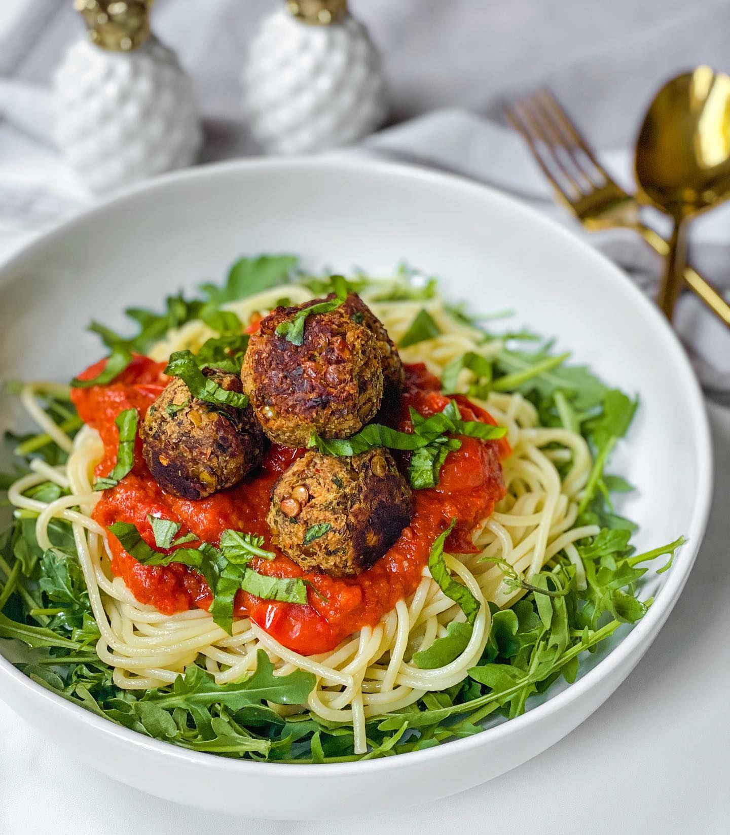 Vegan Lentil Meatballs with Spaghetti