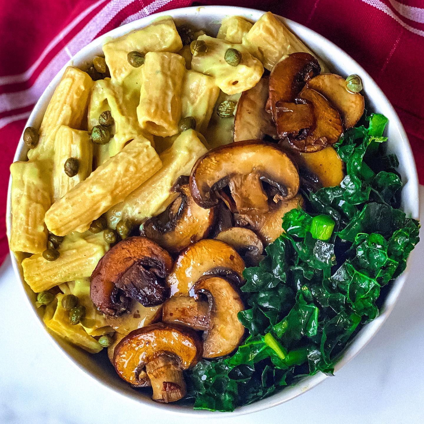 Creamy Vegan Lemon Caper Basil Rigatoni