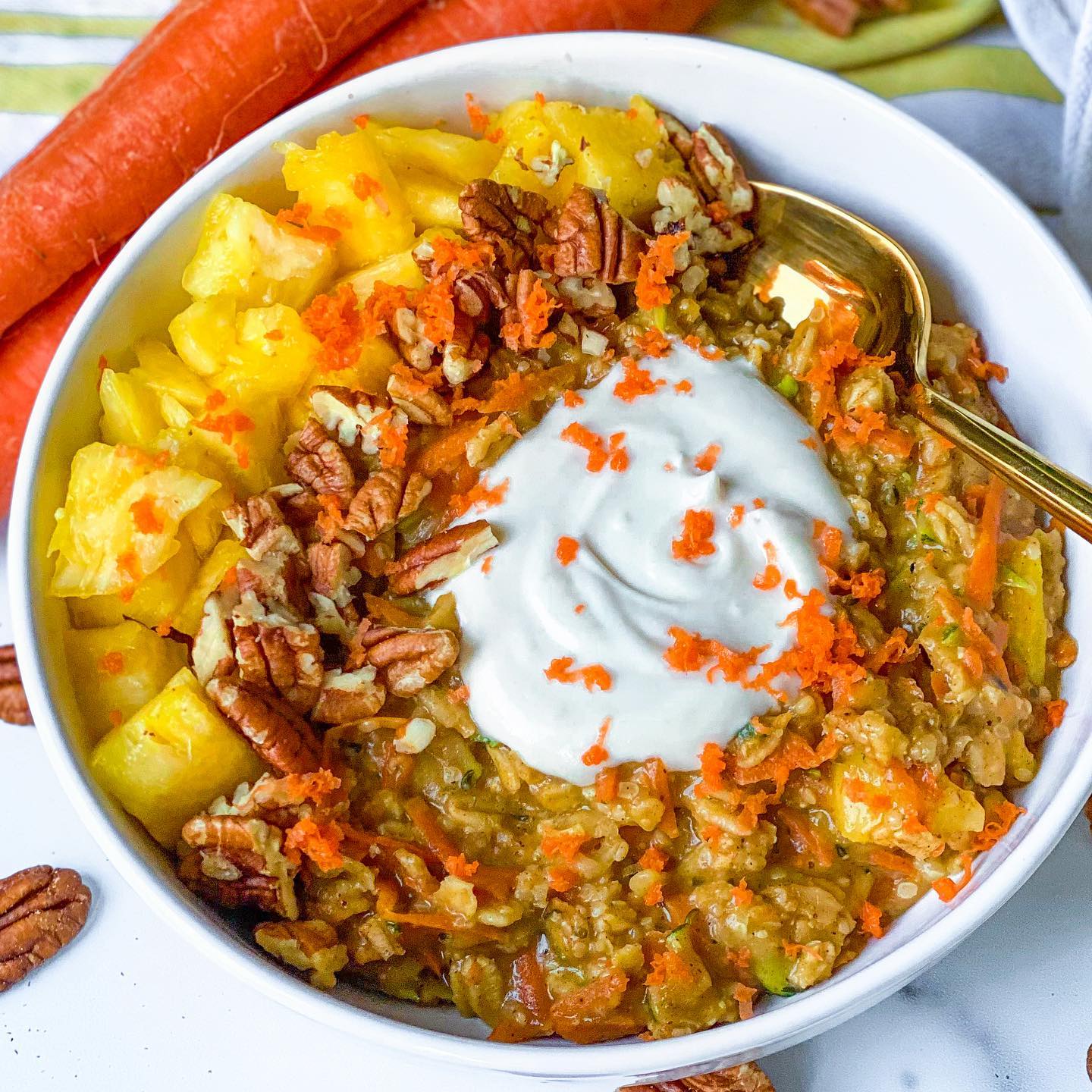 Carrot Cake Zucchini Oatmeal with Vegan Icing