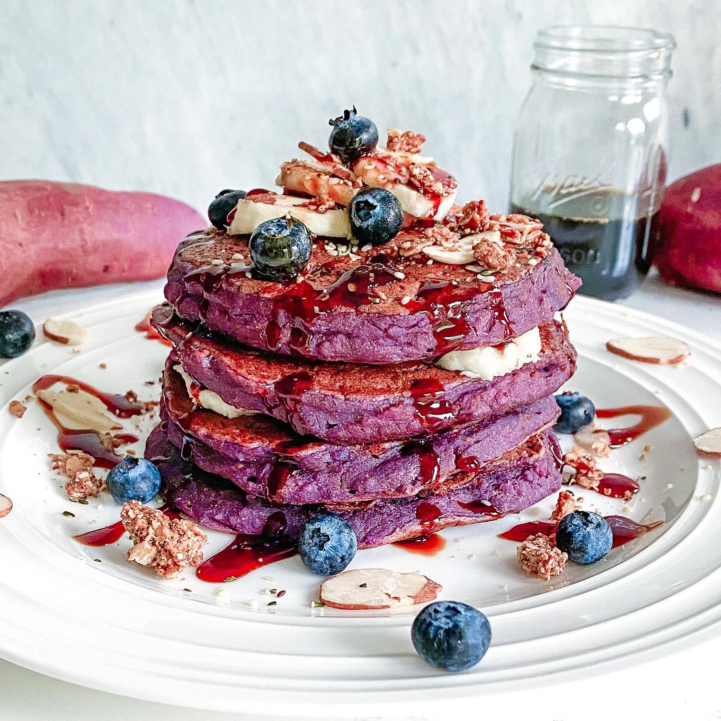 Gluten-Free Vegan Purple Sweet Potato Pancakes