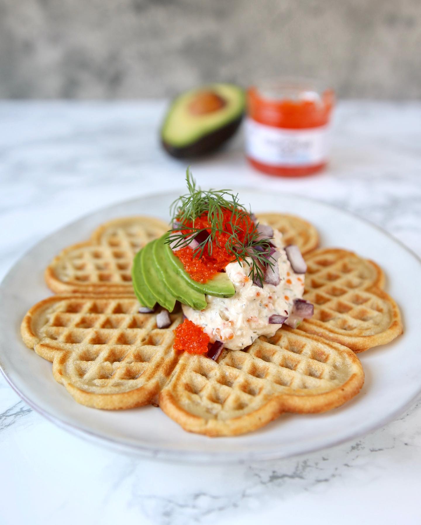 Vegan Savoury Waffles with Skagenröra and Avocado