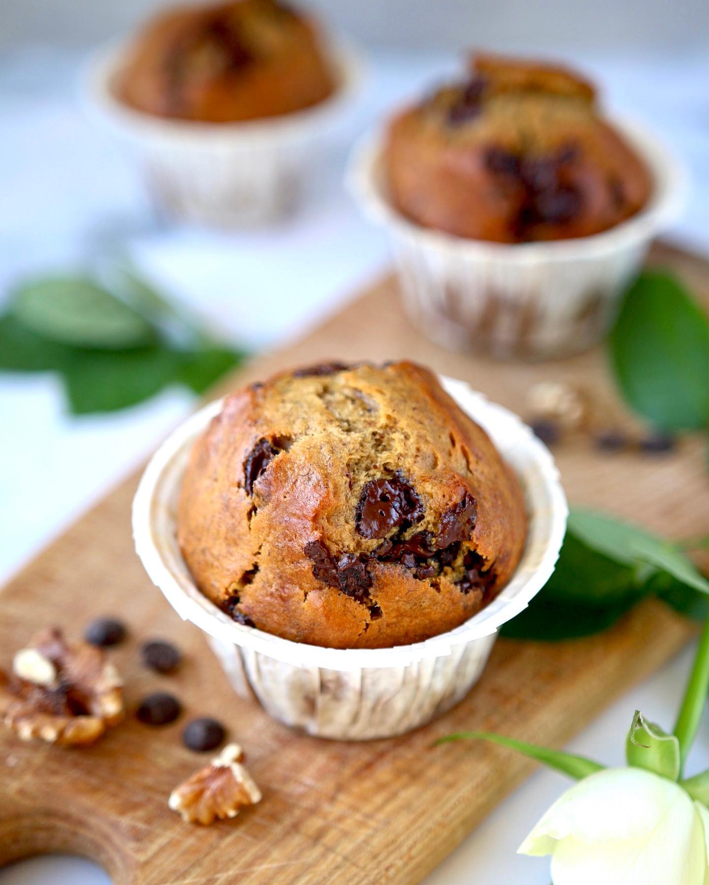 Vegan Banana Muffins with Walnuts and Chocolate Chips