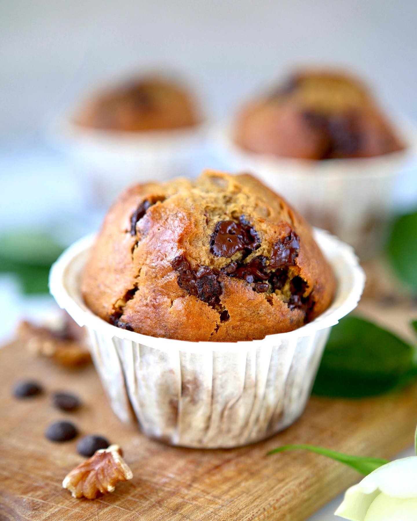 Vegan Banana Muffins with Walnuts and Chocolate Chips
