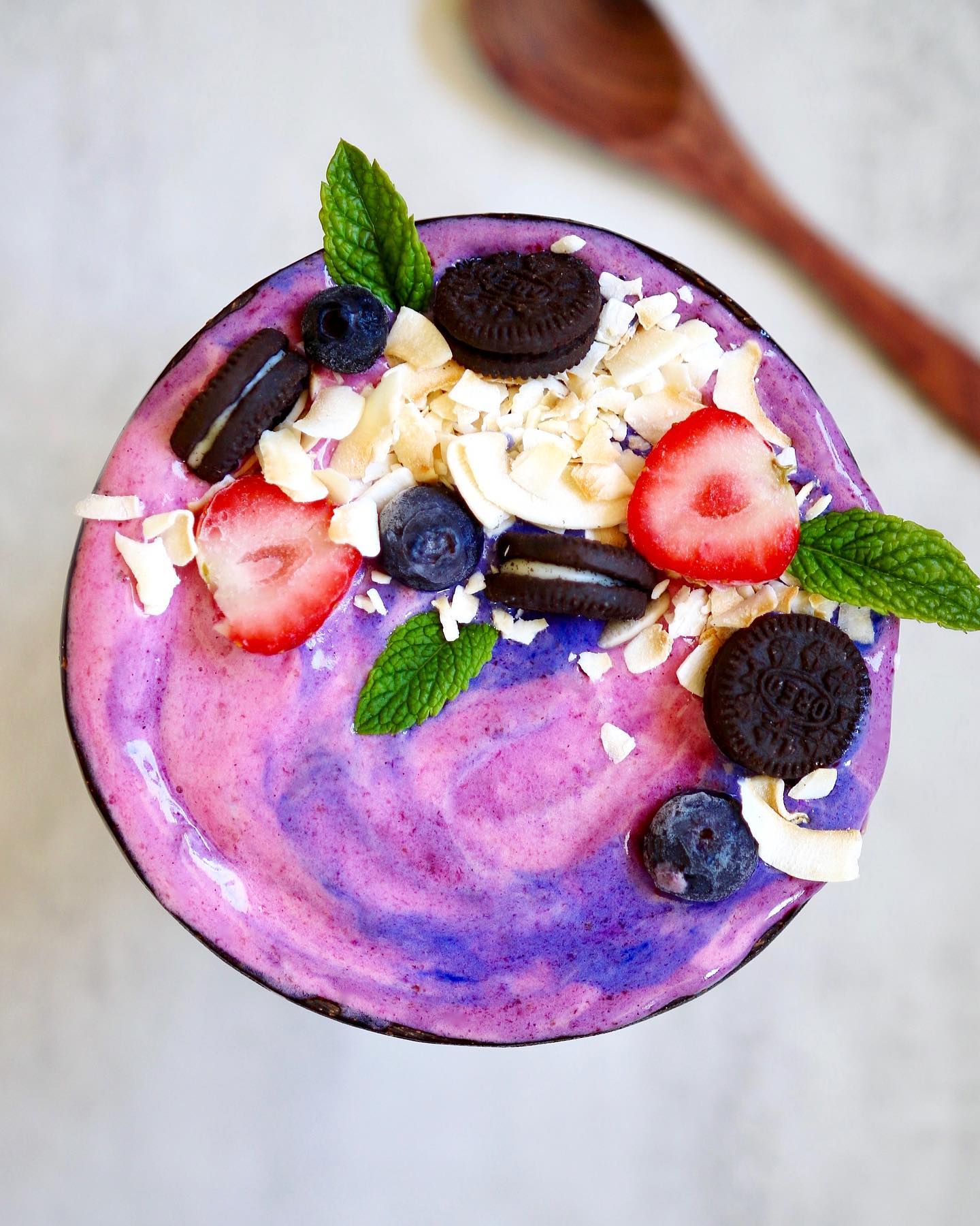Colorful Vegan Smoothie Bowl with Toppings