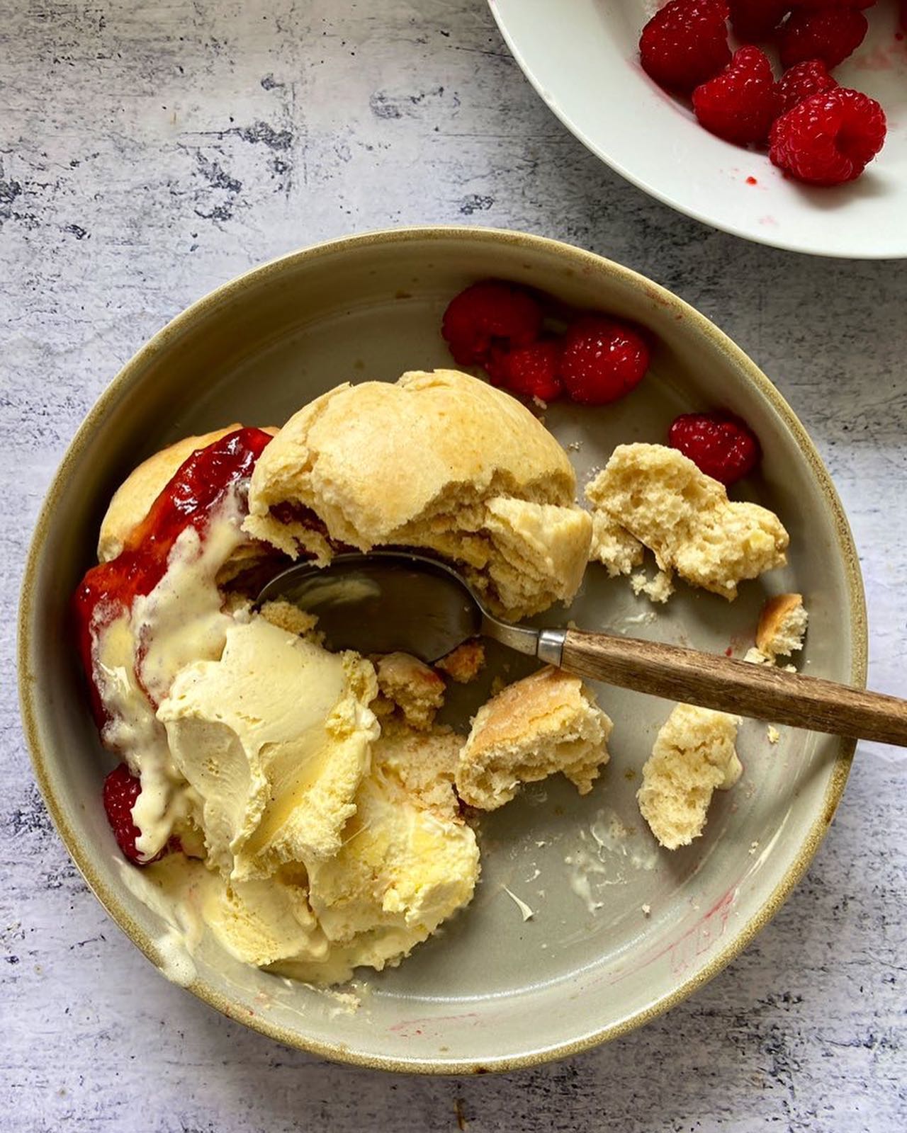 Raspberry and Strawberry Shortcakes with Cream