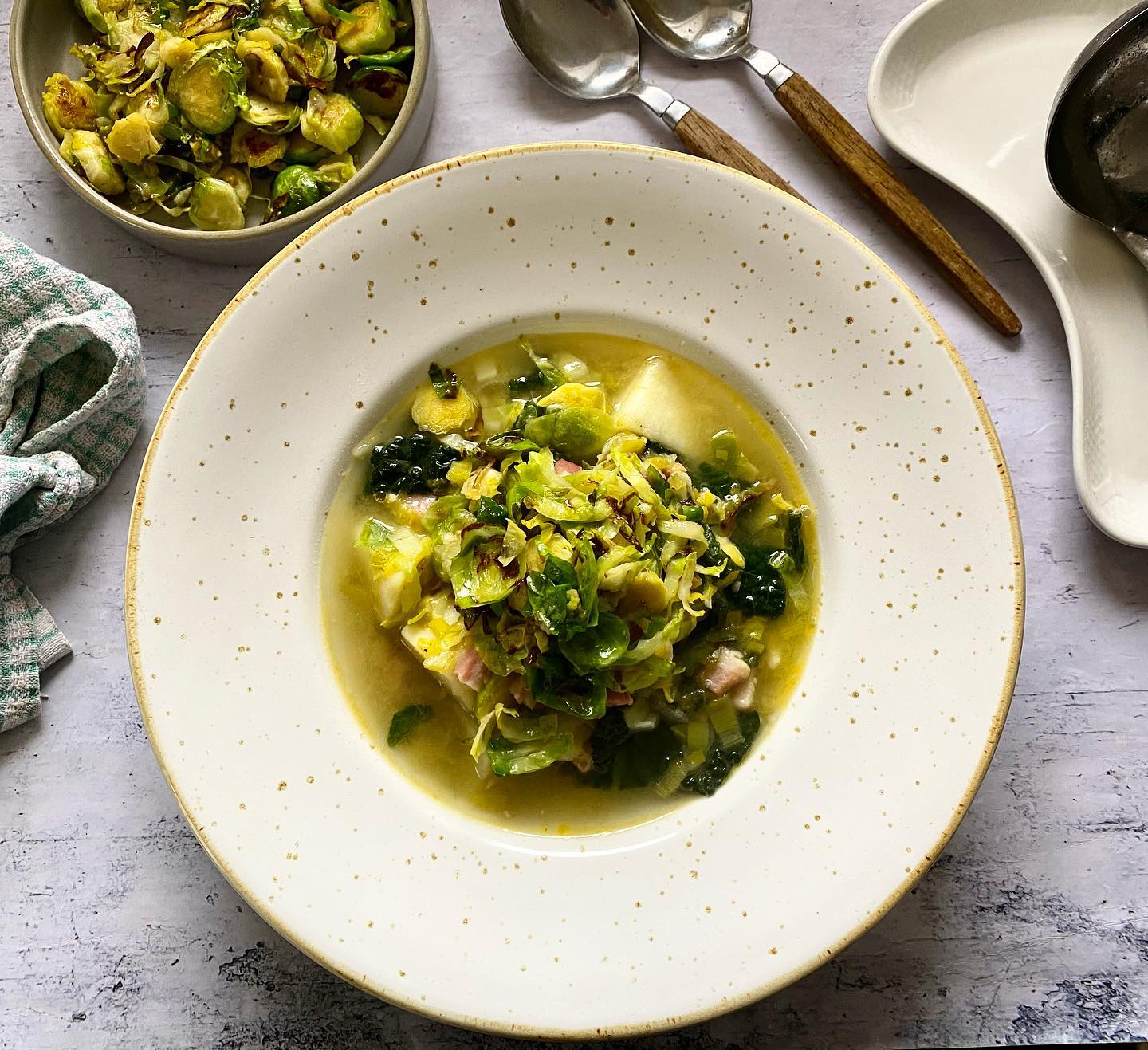 Bacon, Leek, and Potato Soup with Sprouts
