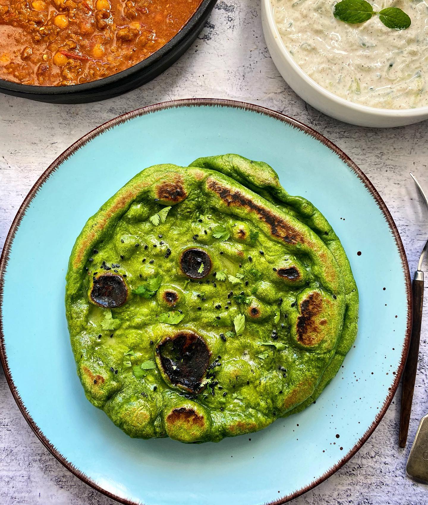 Spinach-Infused Indian Naan Bread