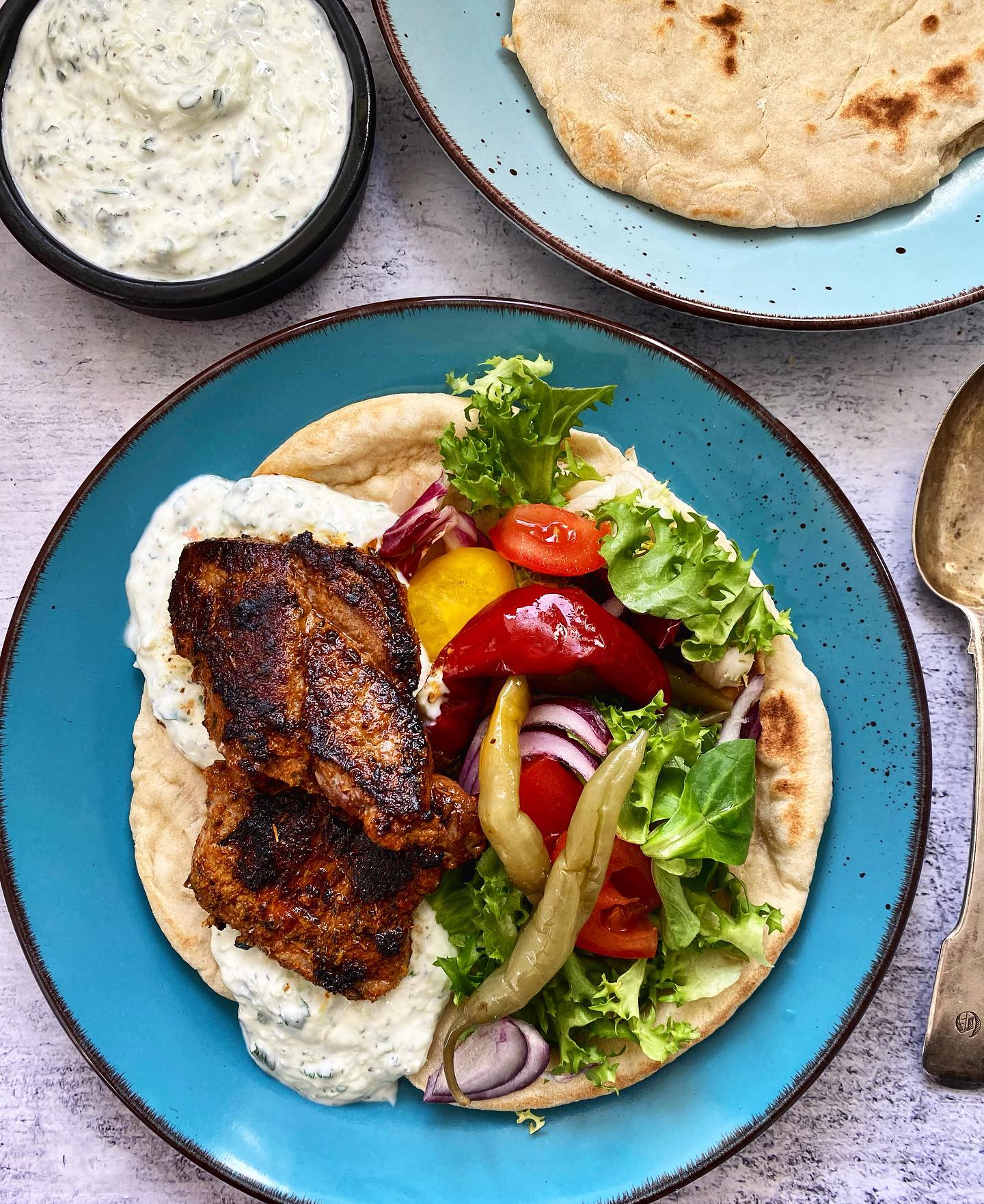 Greek Lamb Steaks with Tzatziki and Flatbreads