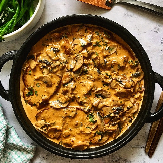 Paprika Pork with Creamy Garlic Mushroom Sauce