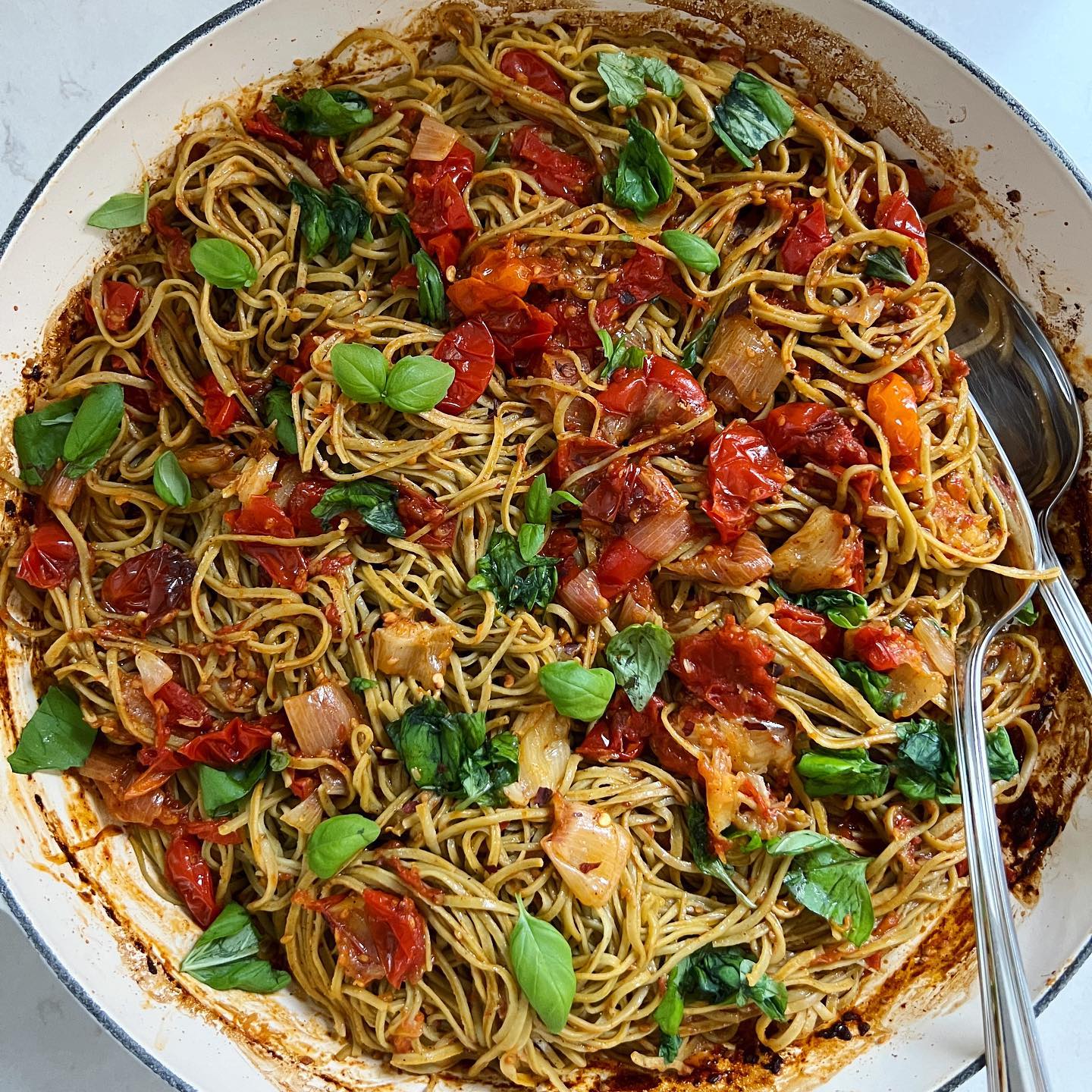 Spicy Cherry Tomato and Edamame Pasta