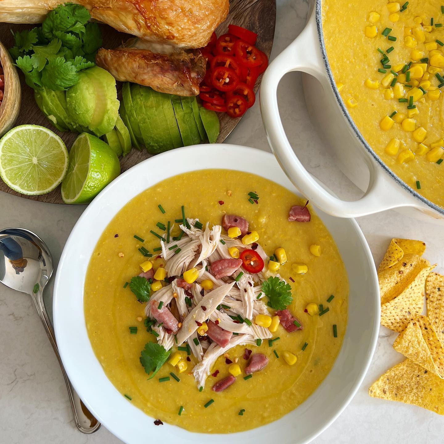Creamy Sweetcorn Chowder with Toppings