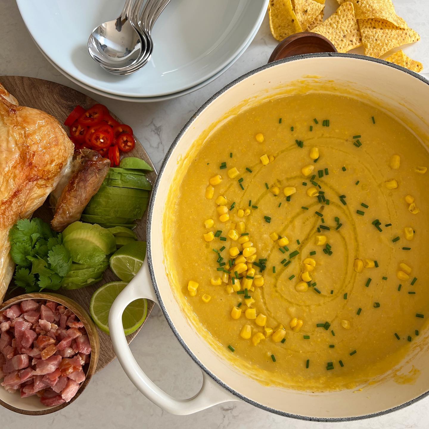Creamy Sweetcorn Chowder with Toppings