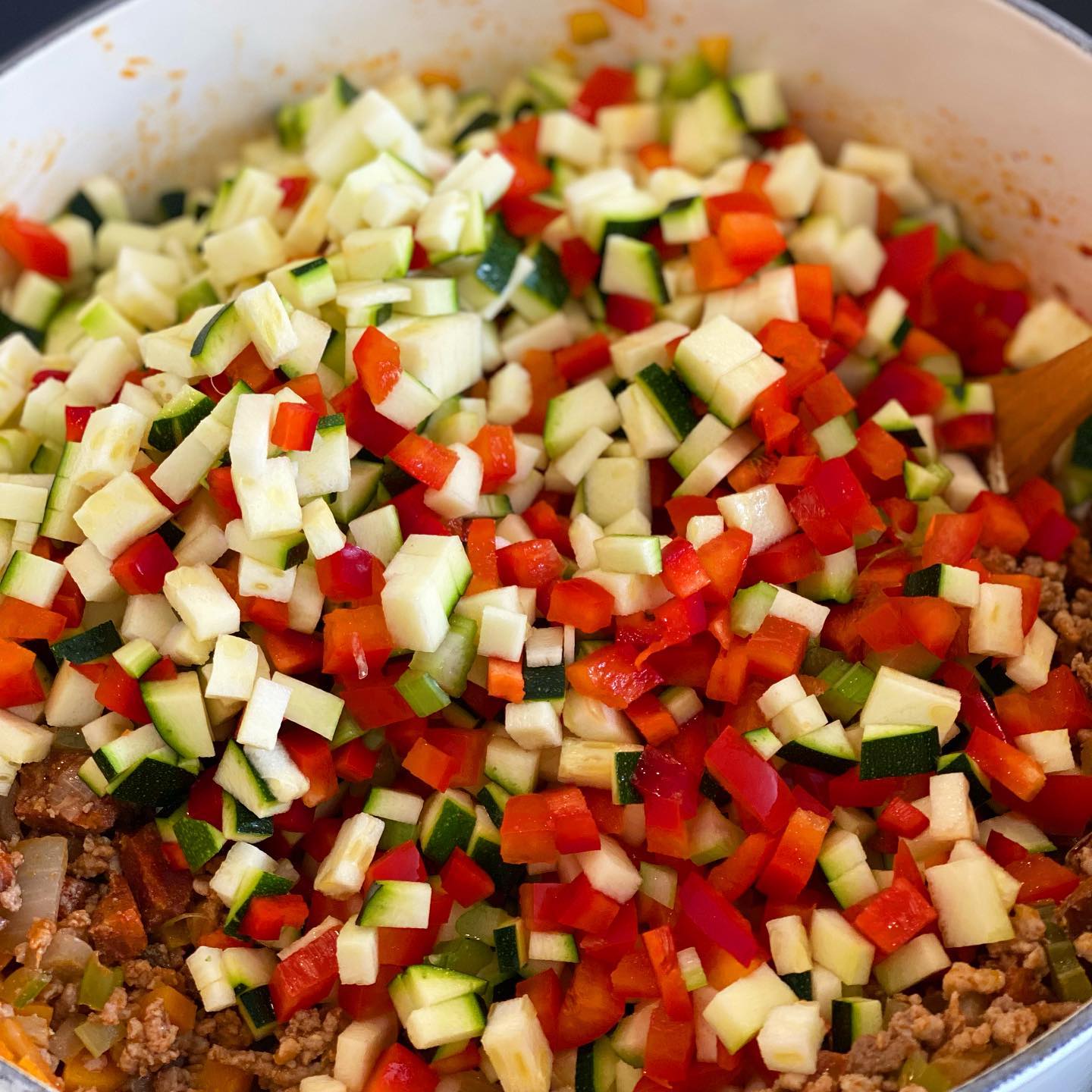 Hearty Chorizo Bolognese with Vegetables and Pasta