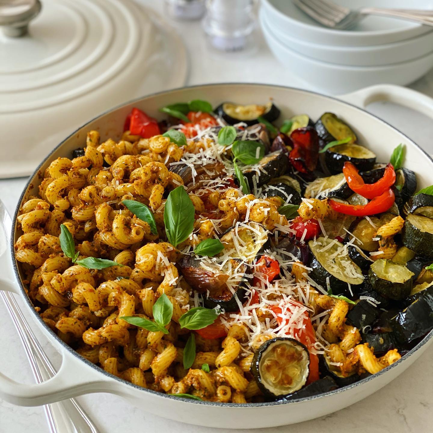 Sun-Dried Tomato Pesto Pasta with Roasted Vegetables
