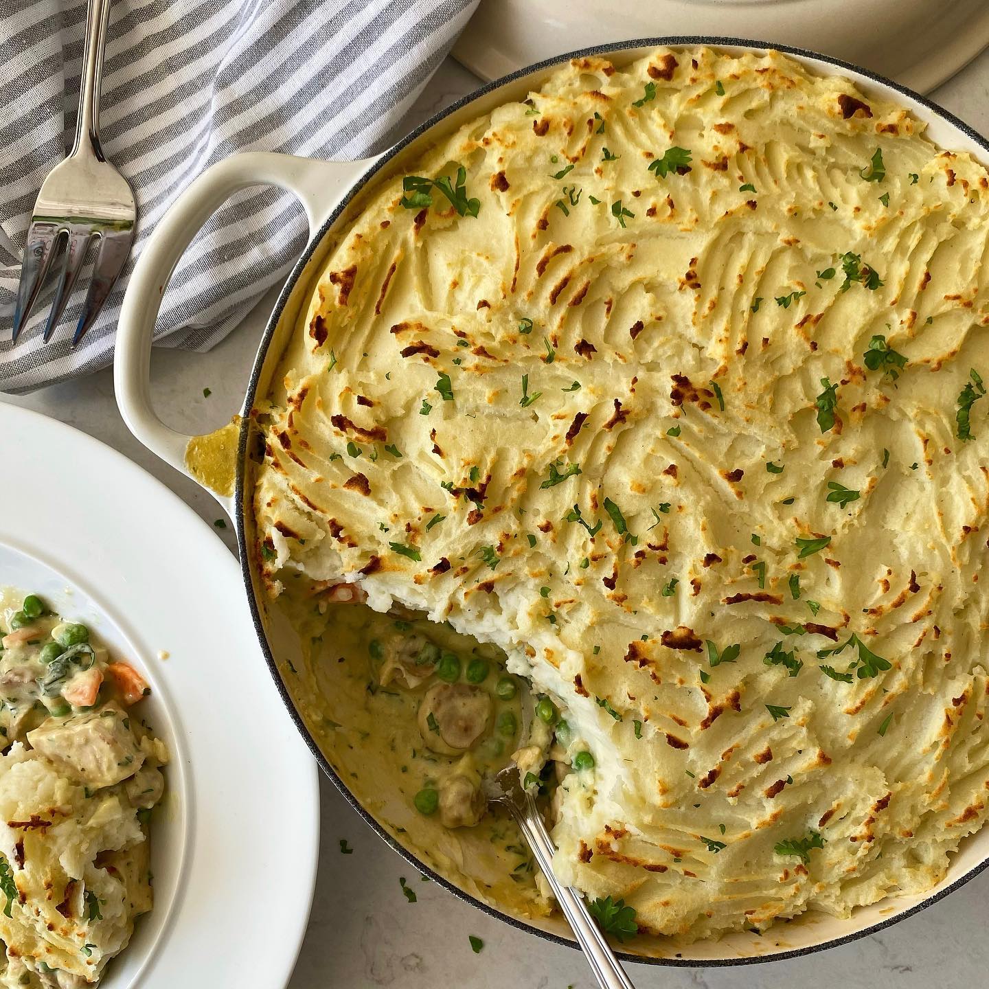 Leftover Roast Chicken Pie with Mushroom Cream Sauce
