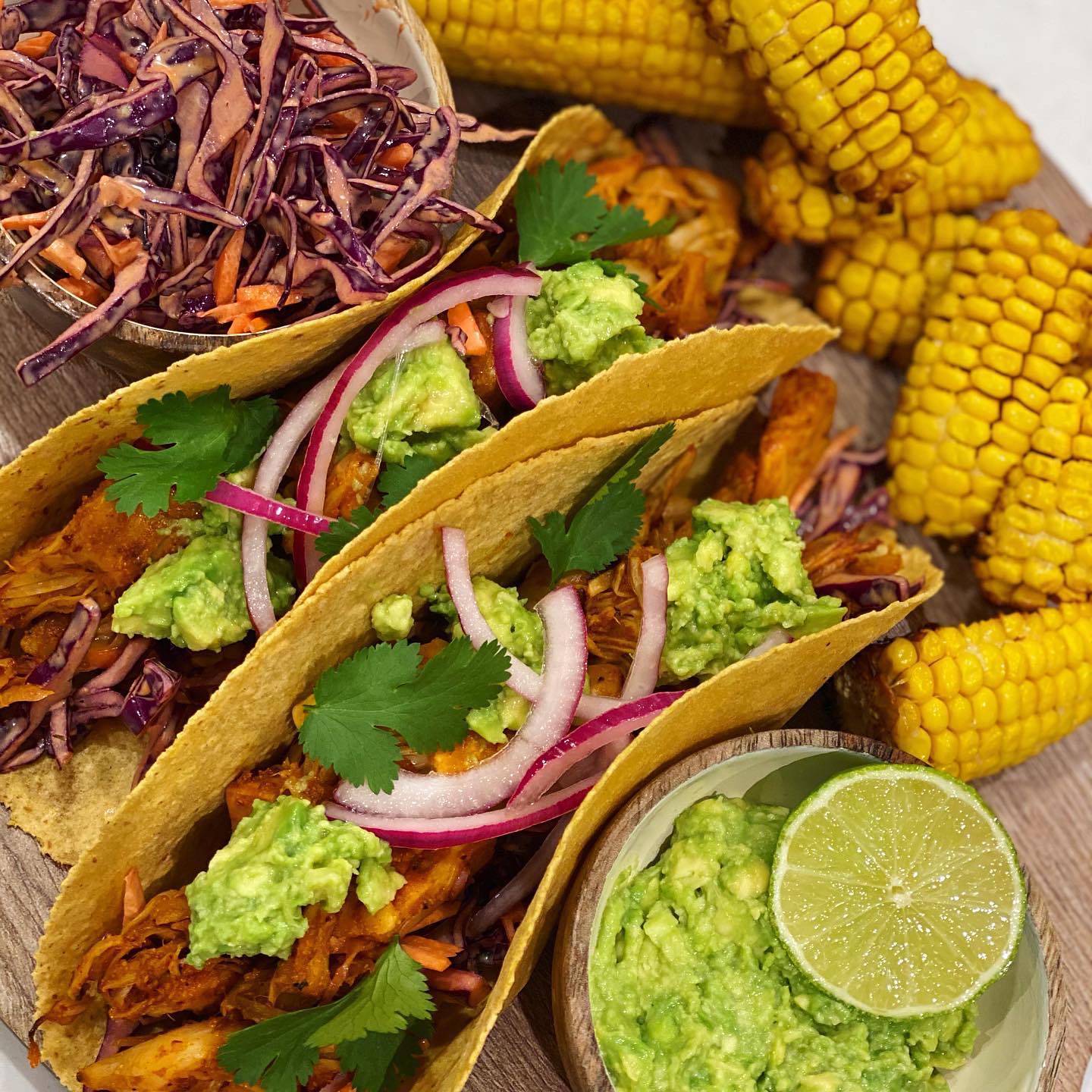 Jackfruit Tacos with Roasted Corn and Slaw