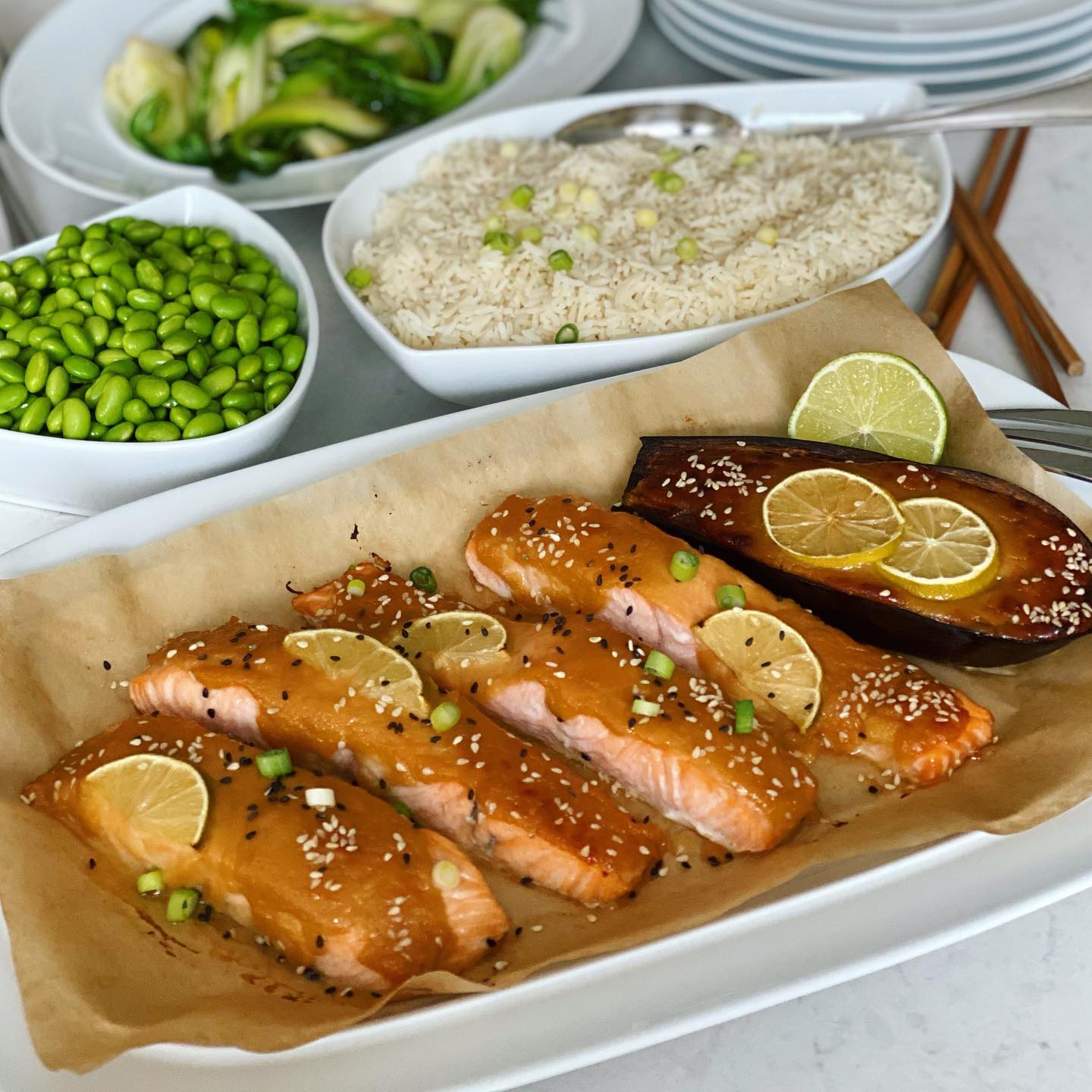 Miso Glazed Salmon or Eggplant