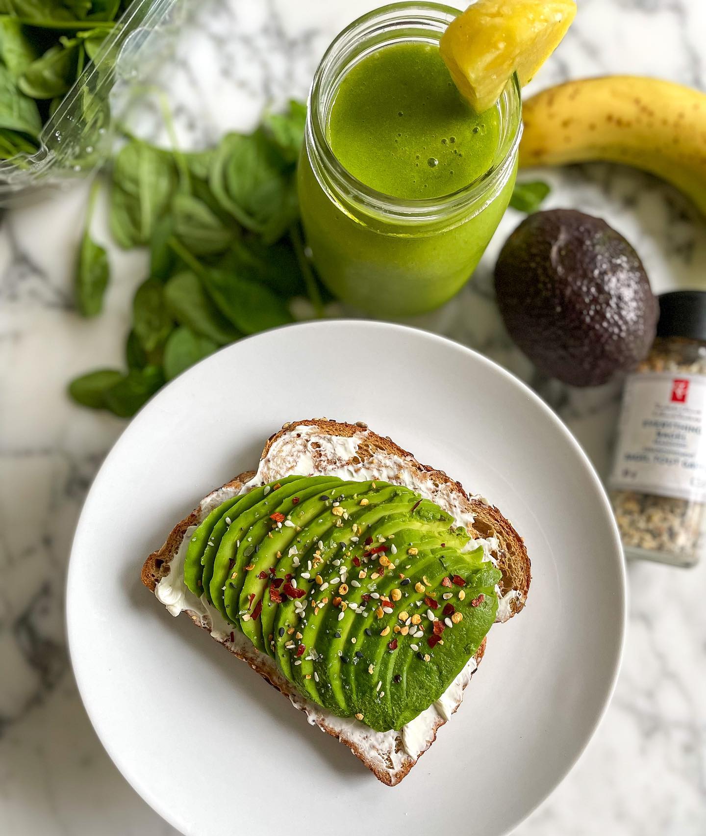 Green Smoothie and Avocado Toast