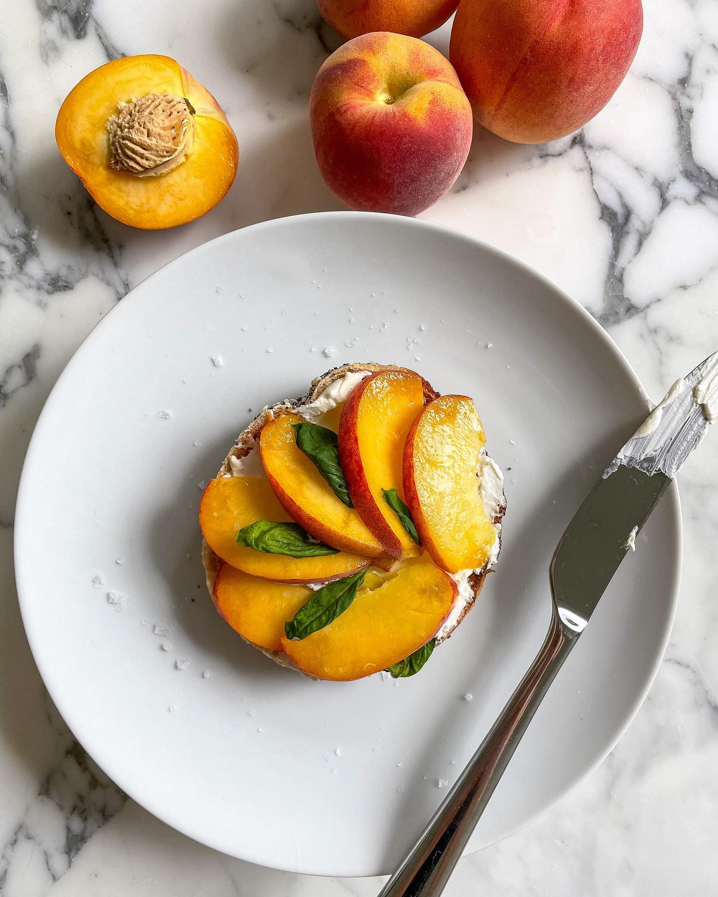 Peach and Basil Toasted Bagel