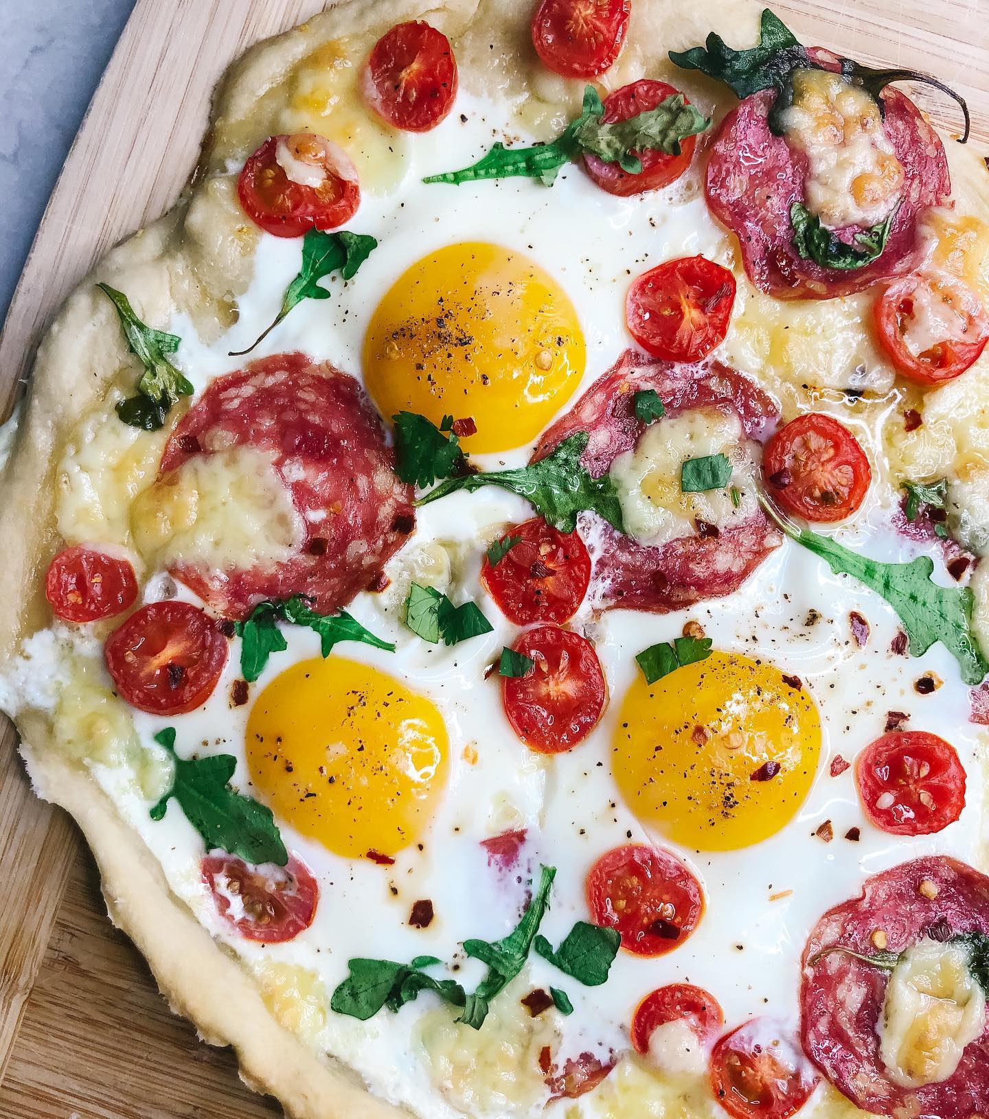 Breakfast Pizza with Eggs and Toppings