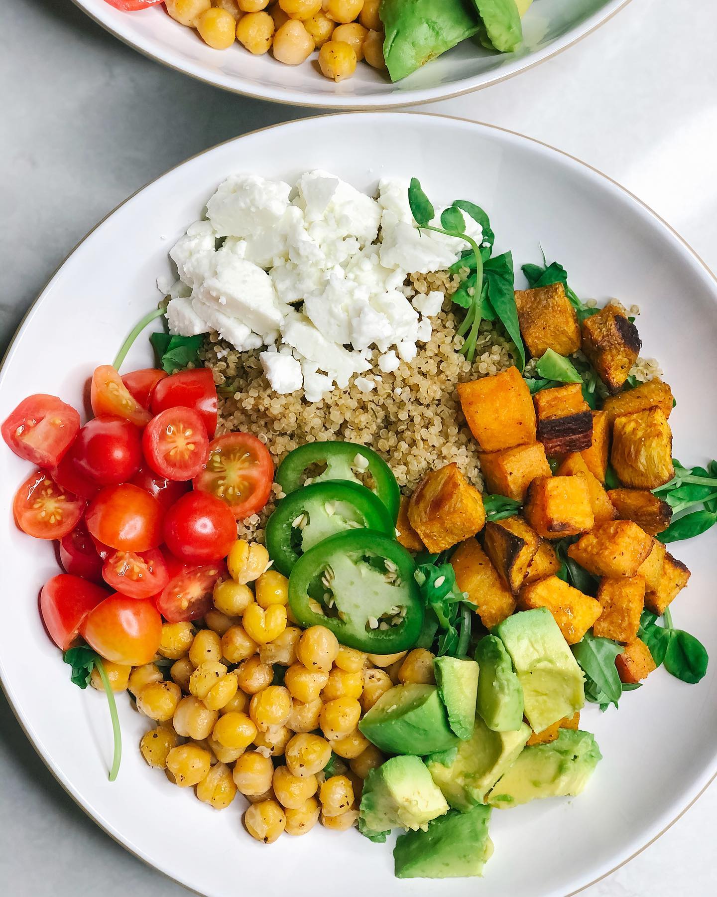 Sweet Potato Quinoa Bowls with Chickpeas and Feta