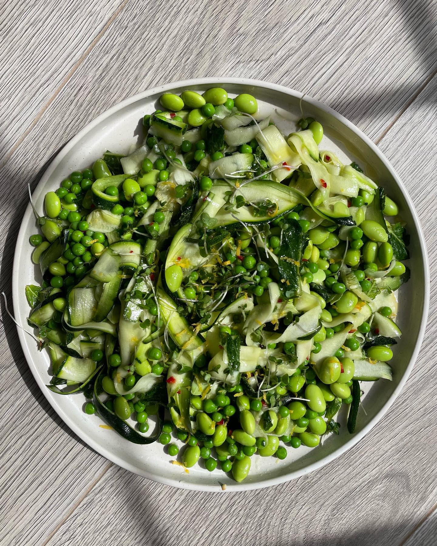 Fresh Zucchini, Pea, and Edamame Salad