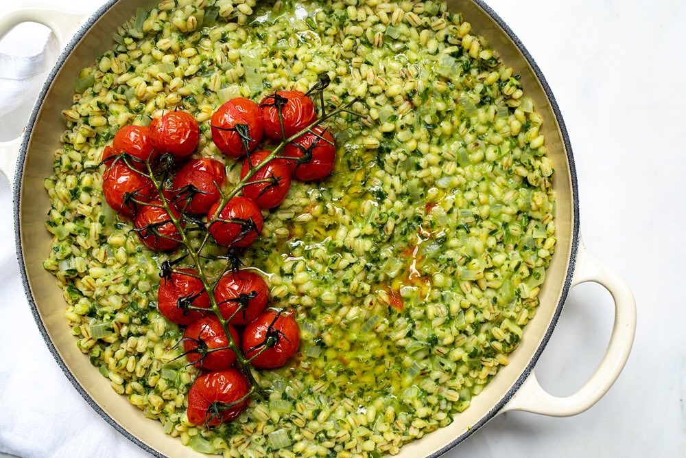 Wild Garlic Pesto Barley Risotto