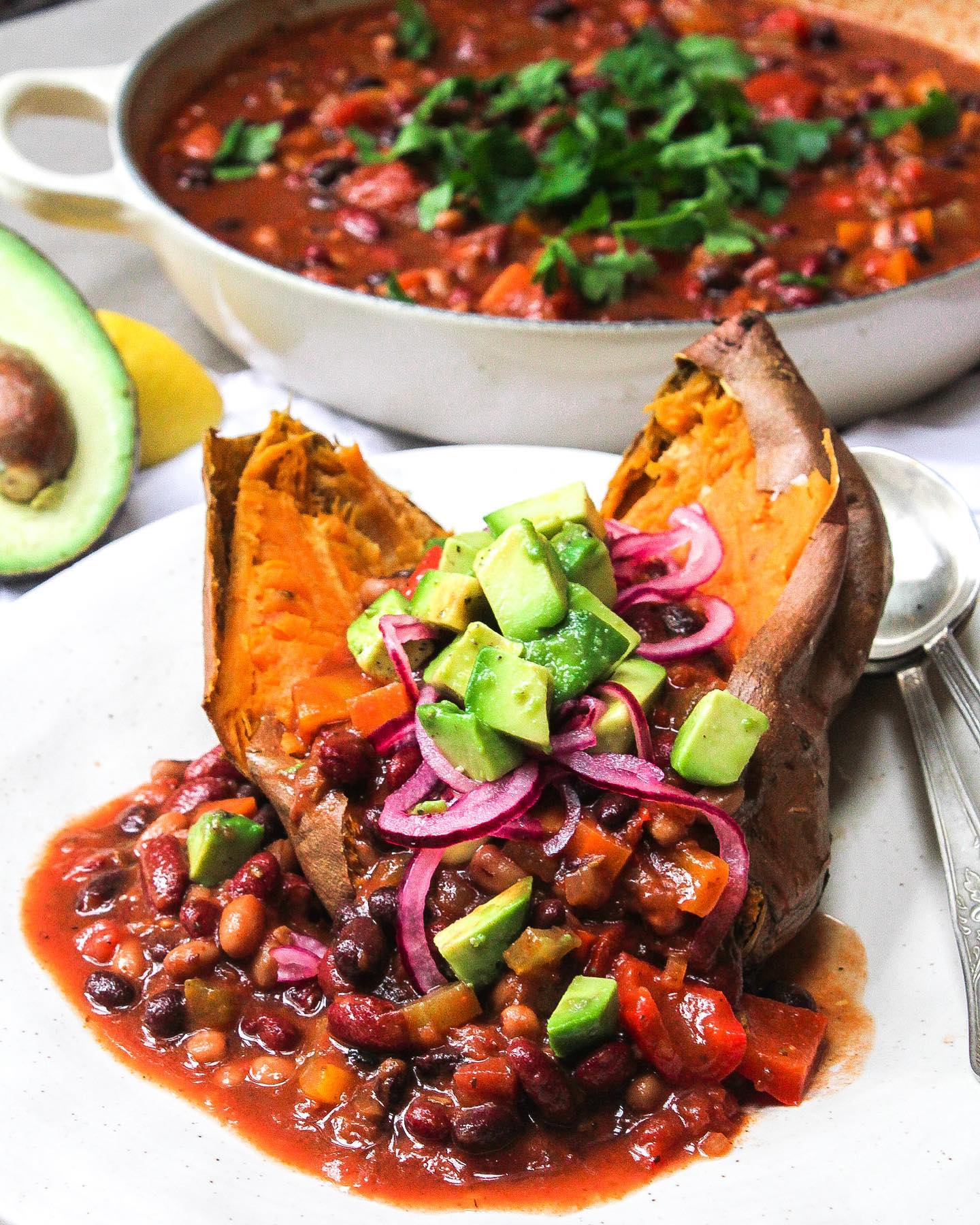 Spicy Three-Bean Chili with Toppings