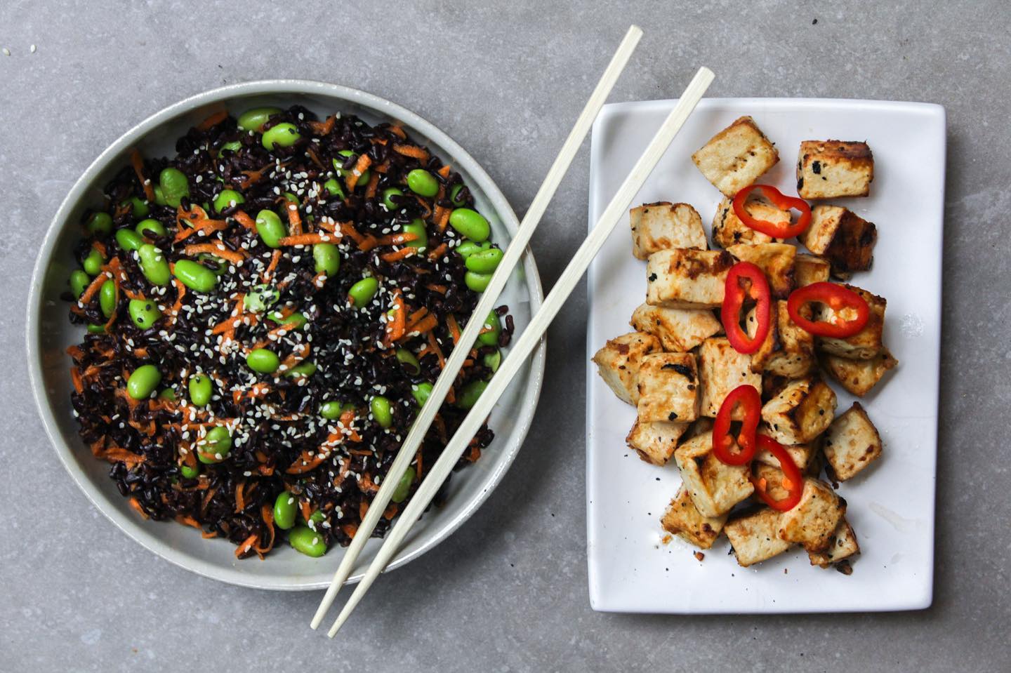 Miso Glazed Tofu with Black Rice Side