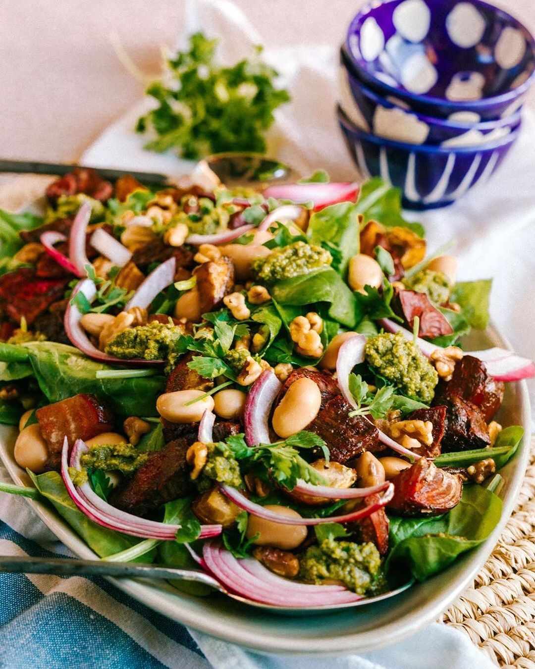 Roasted Vegetable Butterbean Pesto Salad
