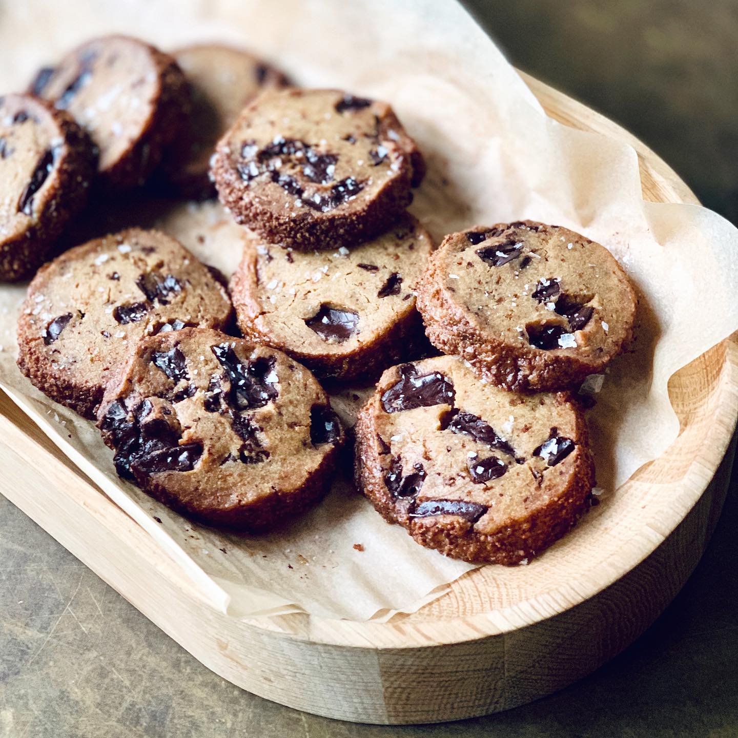 Salted Chocolate Chip Shortbread Cookies