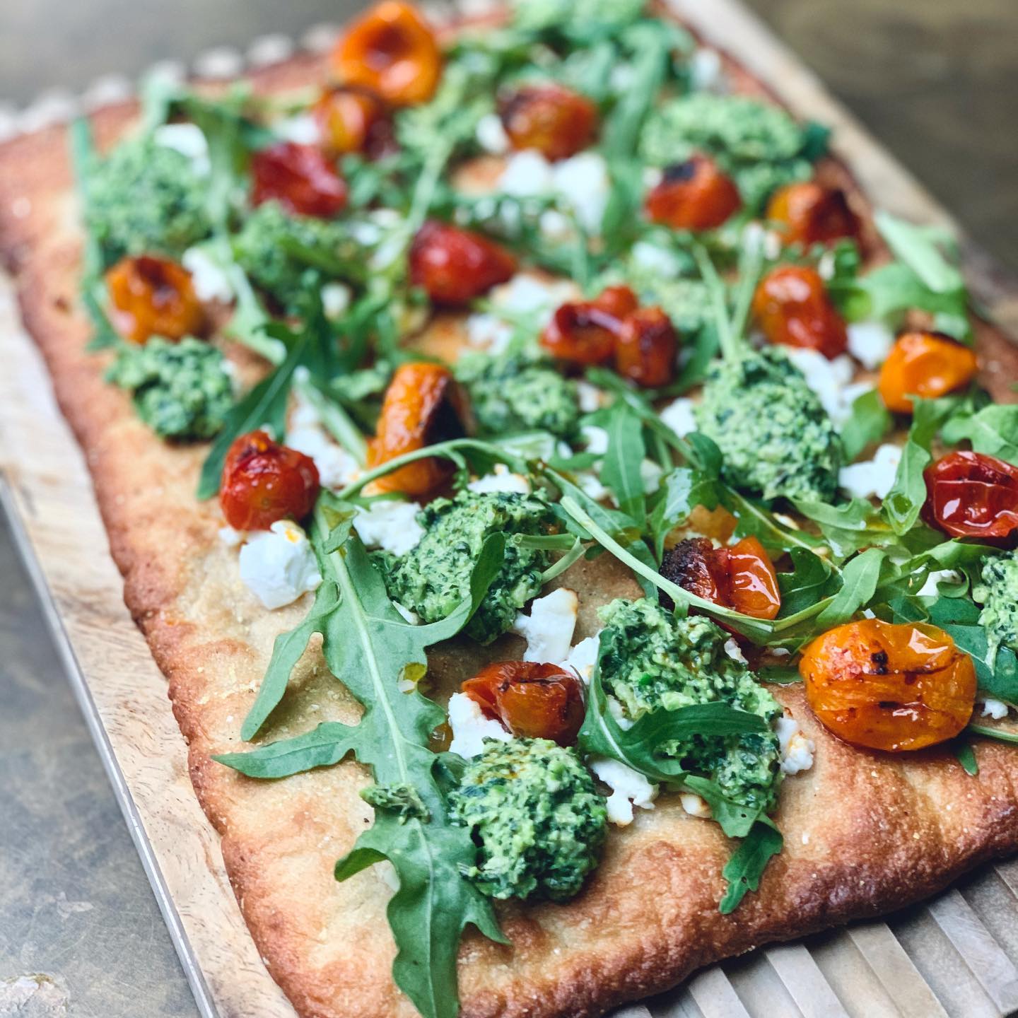 Roast Tomato Tofu Ricotta Pesto Pizza
