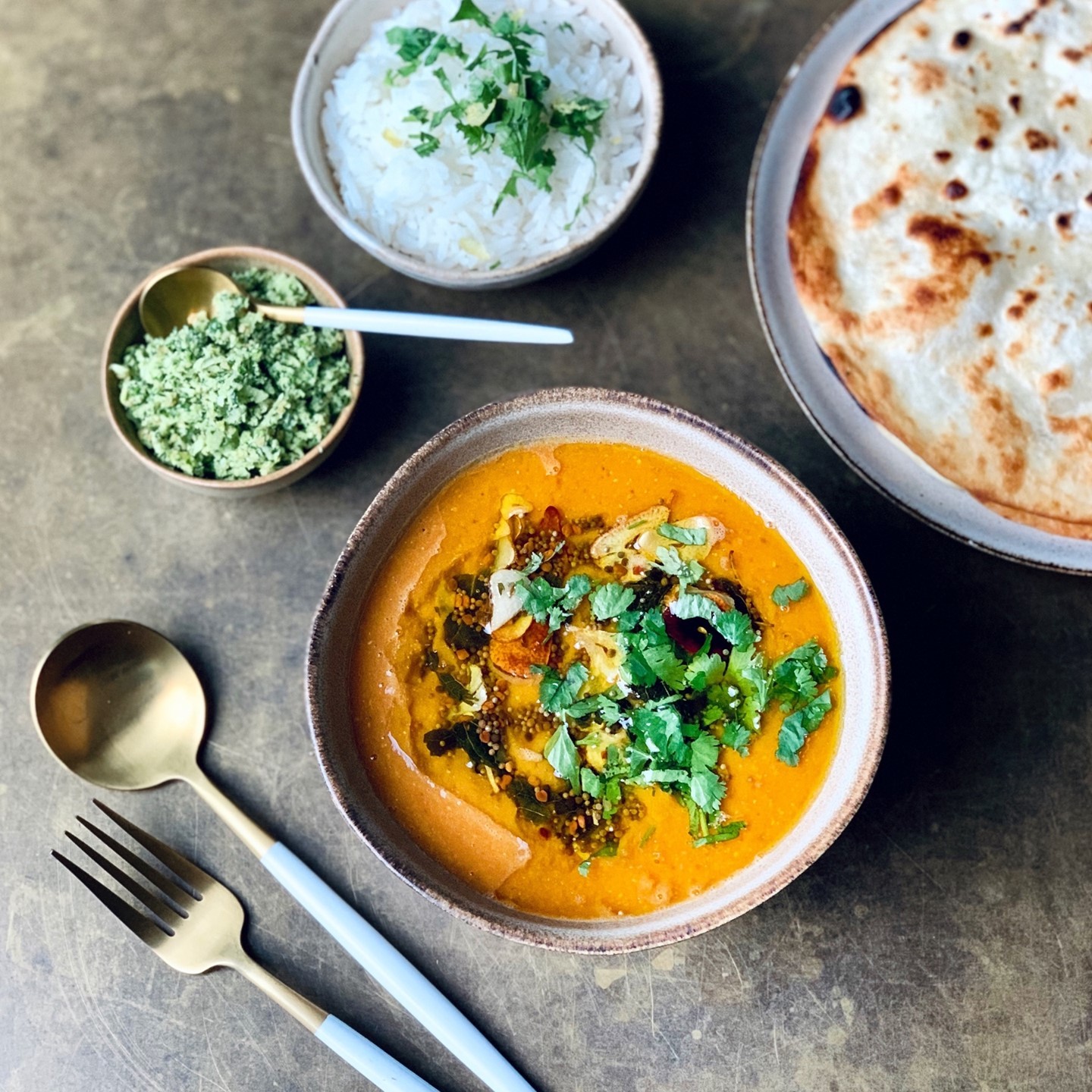 Gujarati Dal with Coriander and Coconut Chutney