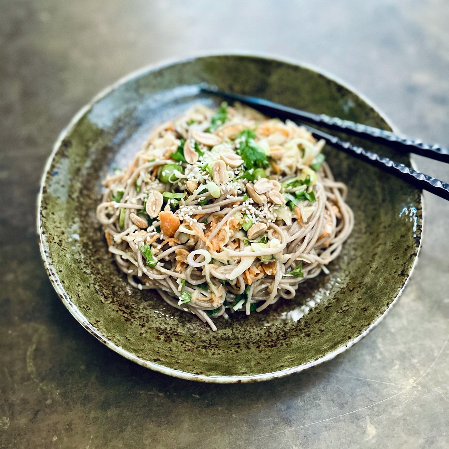 Crunchy Slaw with Soba Noodles and Peanut Sesame Dressing