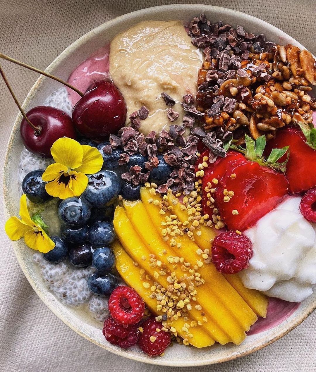 Buddha Acai Bowl with Chia Pudding and Fruits