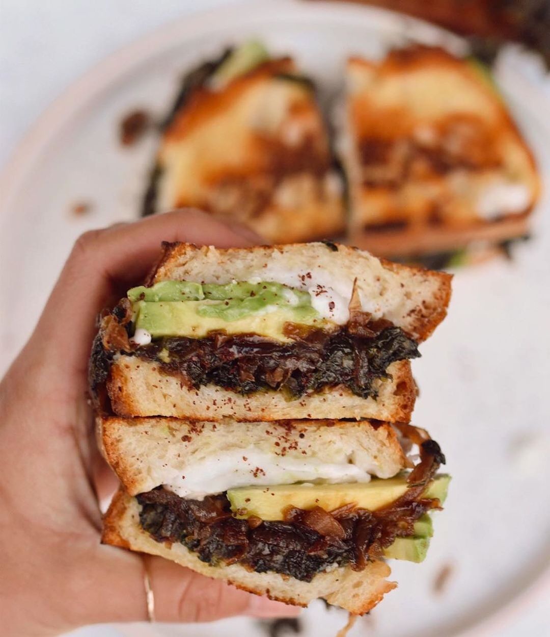 Vegan Spinach Caramelized Onion Grilled Cheese