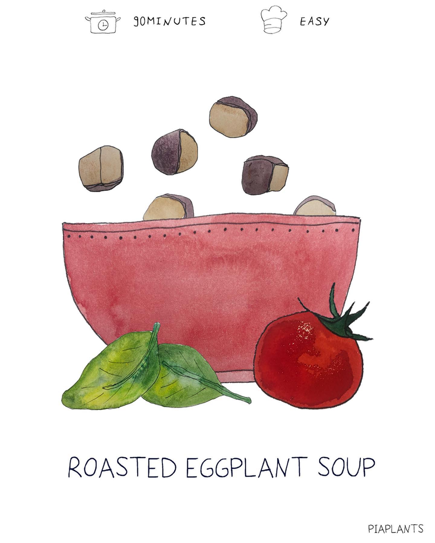 Roasted Eggplant Herby Soup with Giant Couscous