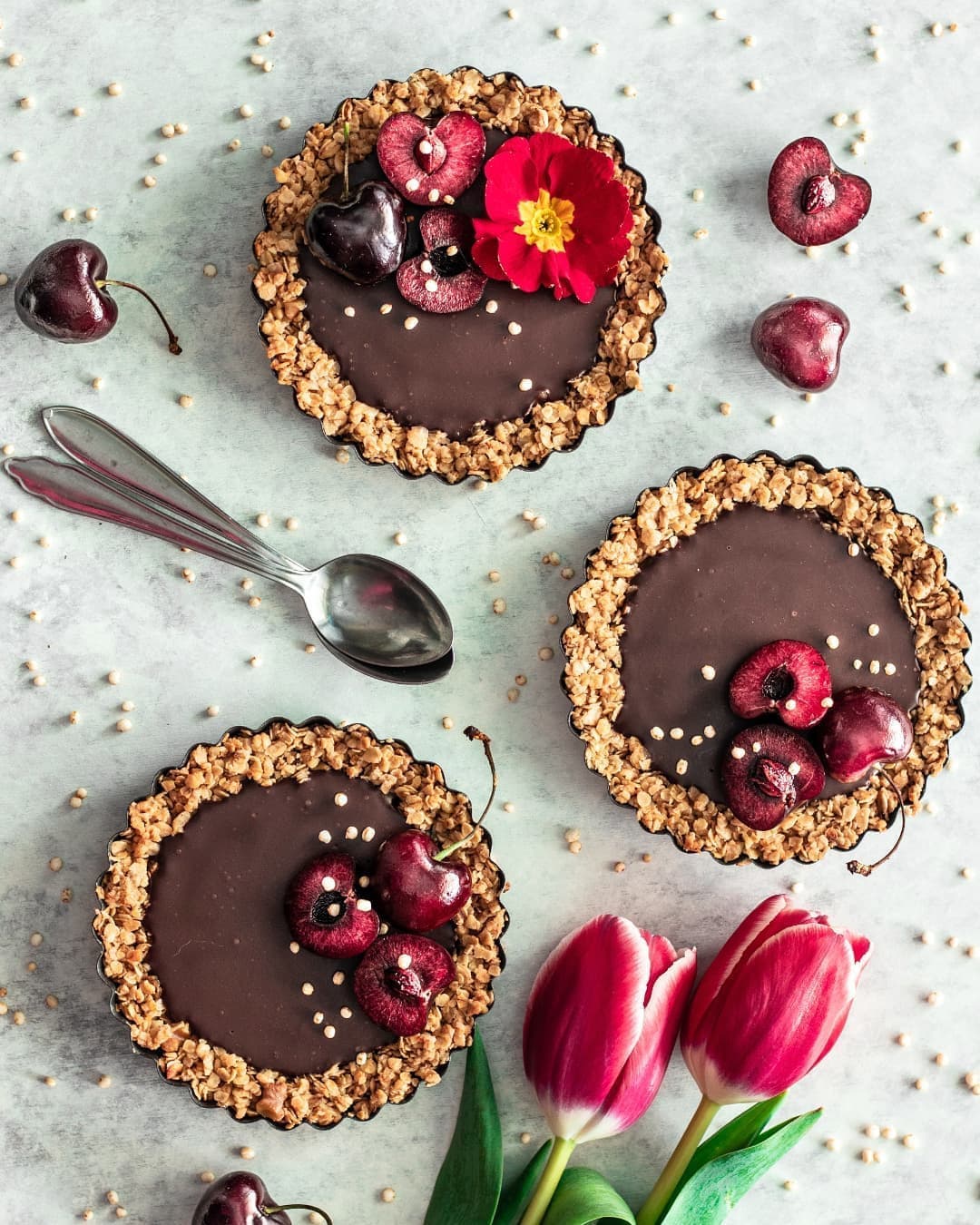 Chocolate Tarts with Granola Bar Crust
